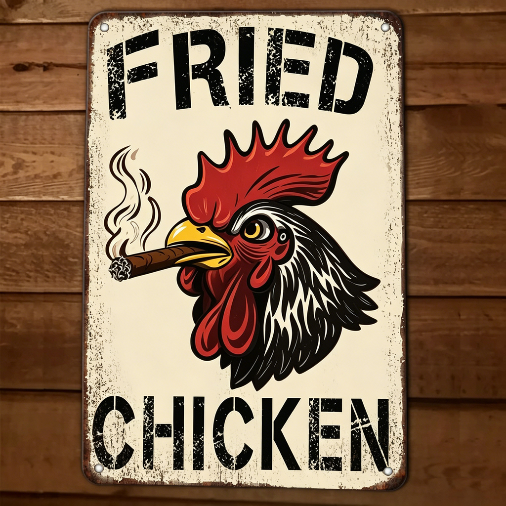 Fried Chicken Funny 420 Rooster Smoking 8x12 Metal Wall Sign Garage Poster