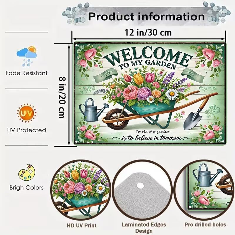 Gardening Gifts Vintage Gardening Signs Welcome to My Garden Tin Sign for Home Garden Greenhouse Living Room Bedroom Yard Cottage Outdoor Decor 8X12 Inch