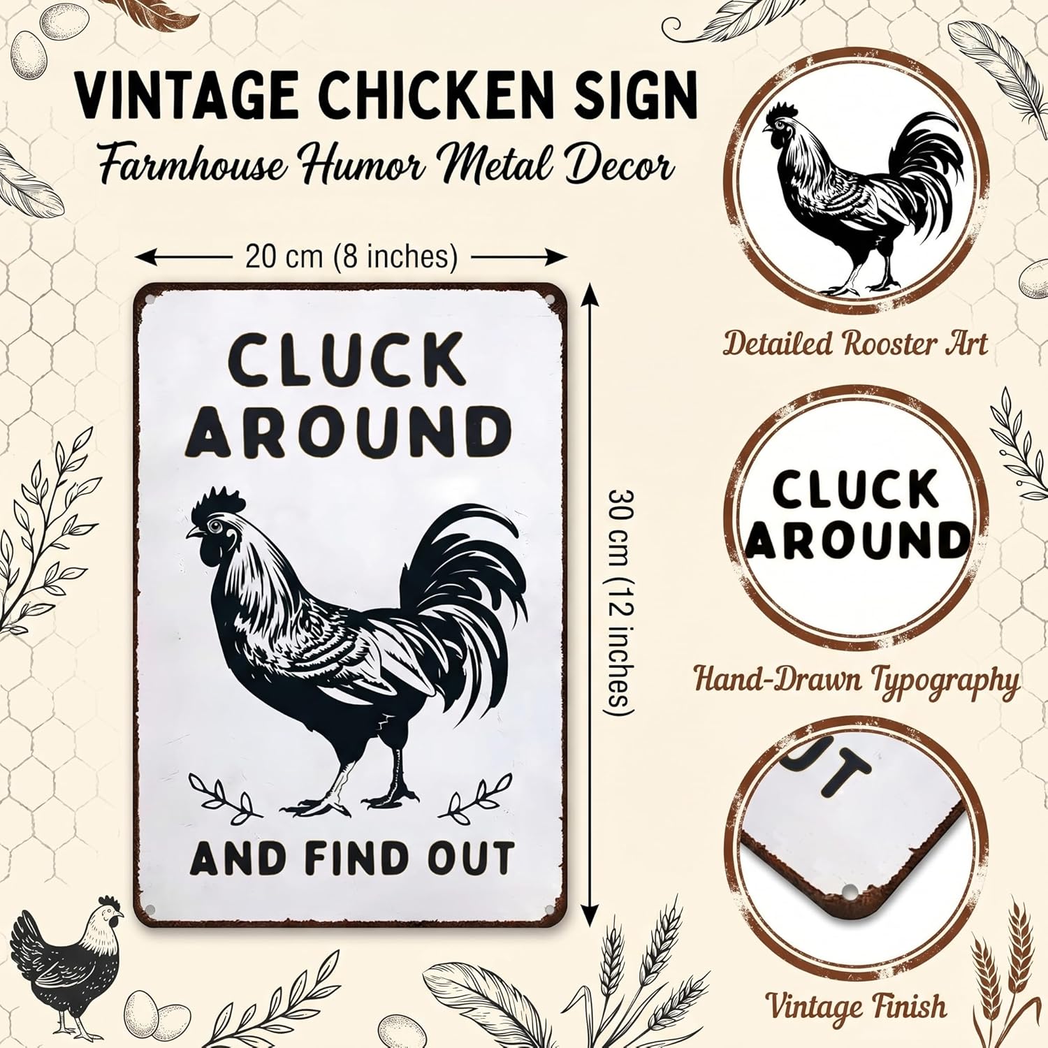 Funny Chicken Gifts Chicken Cluck Around and Find Out Tin Sign for Home Farm Chicken Coop Farmhouse Kitchen Garden Decor 8 X 12 Inch
