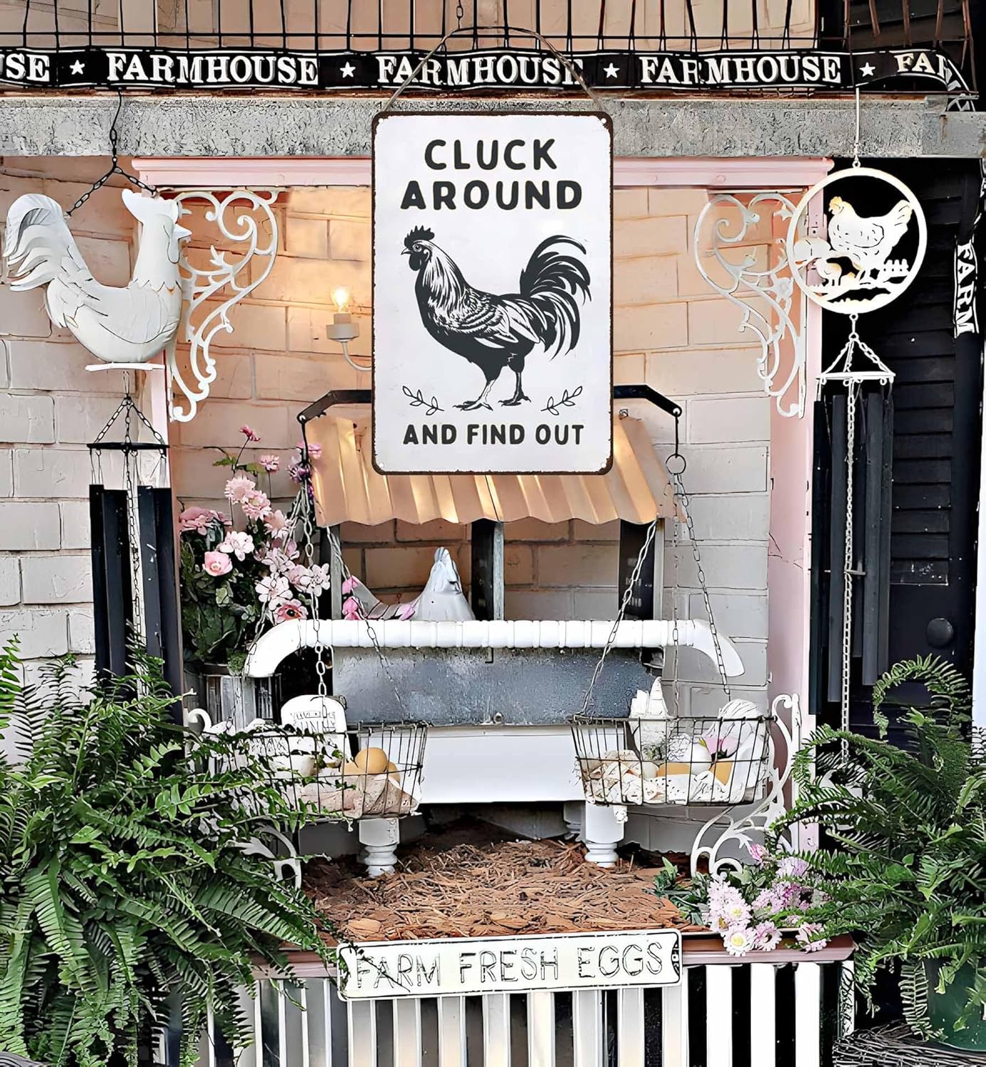 Funny Chicken Gifts Chicken Cluck Around and Find Out Tin Sign for Home Farm Chicken Coop Farmhouse Kitchen Garden Decor 8 X 12 Inch