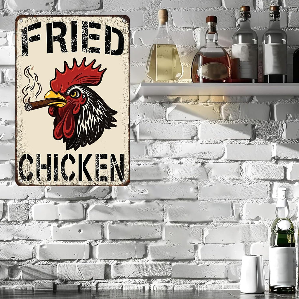 Fried Chicken Funny 420 Rooster Smoking 8x12 Metal Wall Sign Garage Poster
