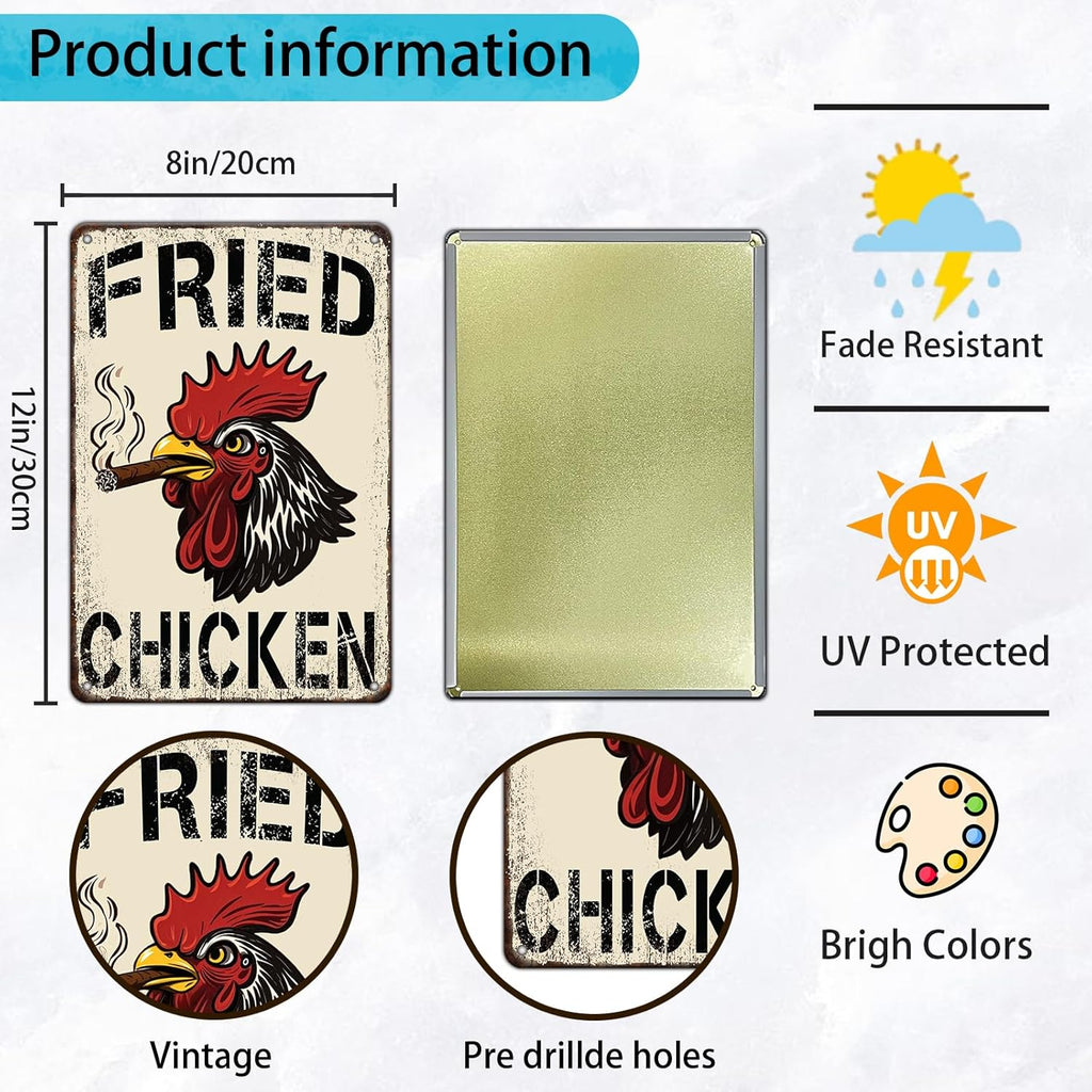 Fried Chicken Funny 420 Rooster Smoking 8x12 Metal Wall Sign Garage Poster