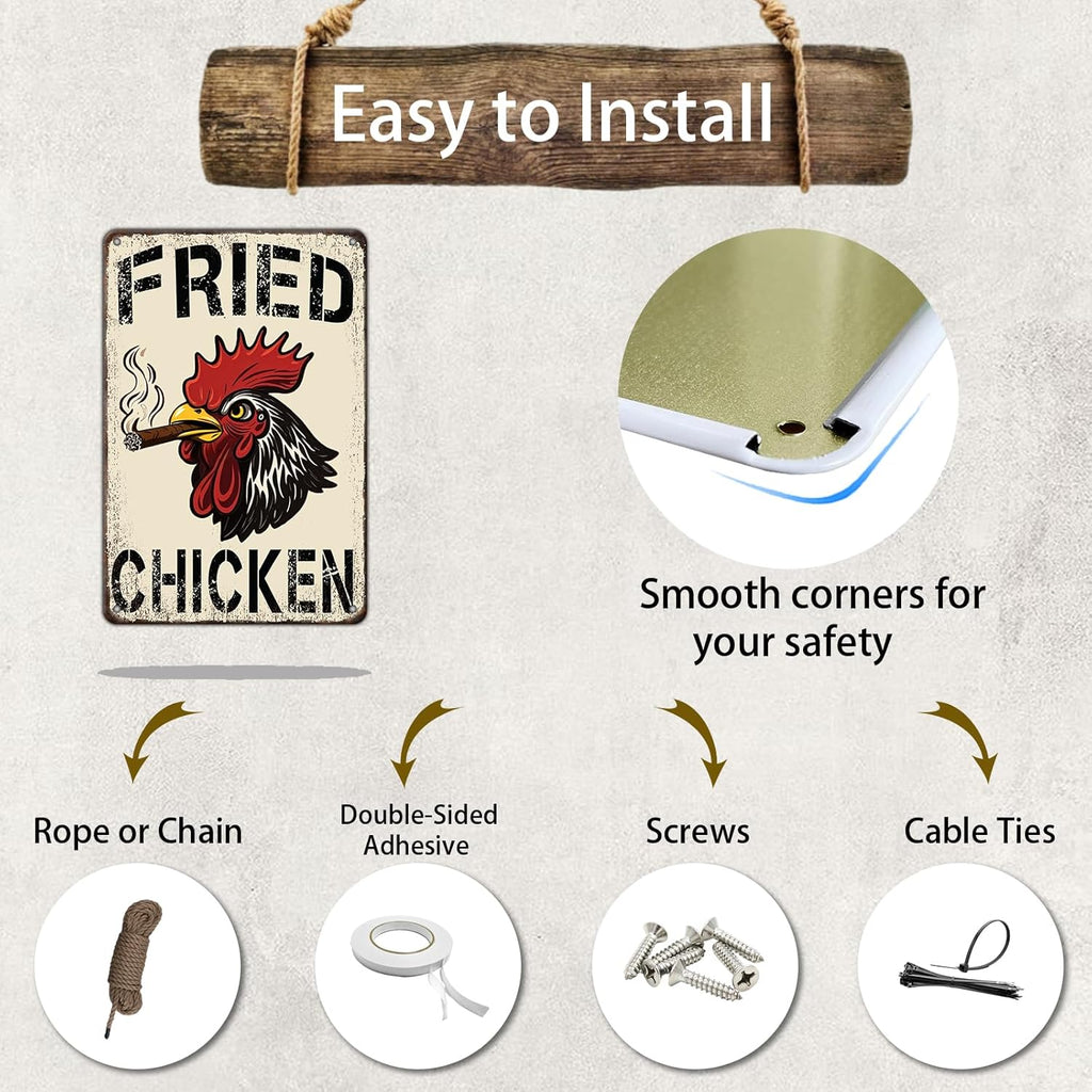 Fried Chicken Funny 420 Rooster Smoking 8x12 Metal Wall Sign Garage Poster