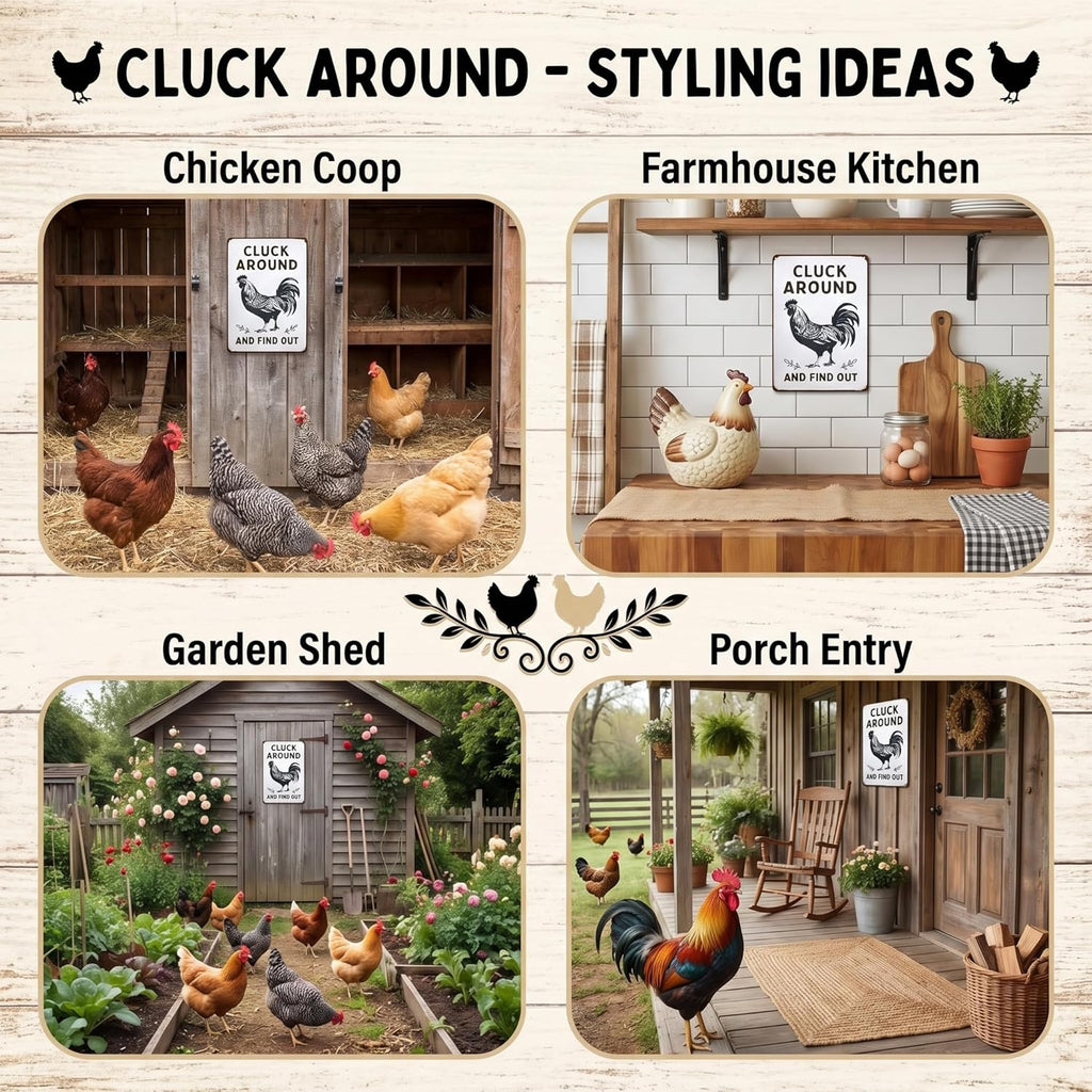 Funny Chicken Gifts Chicken Cluck Around and Find Out Tin Sign for Home Farm Chicken Coop Farmhouse Kitchen Garden Decor 8 X 12 Inch