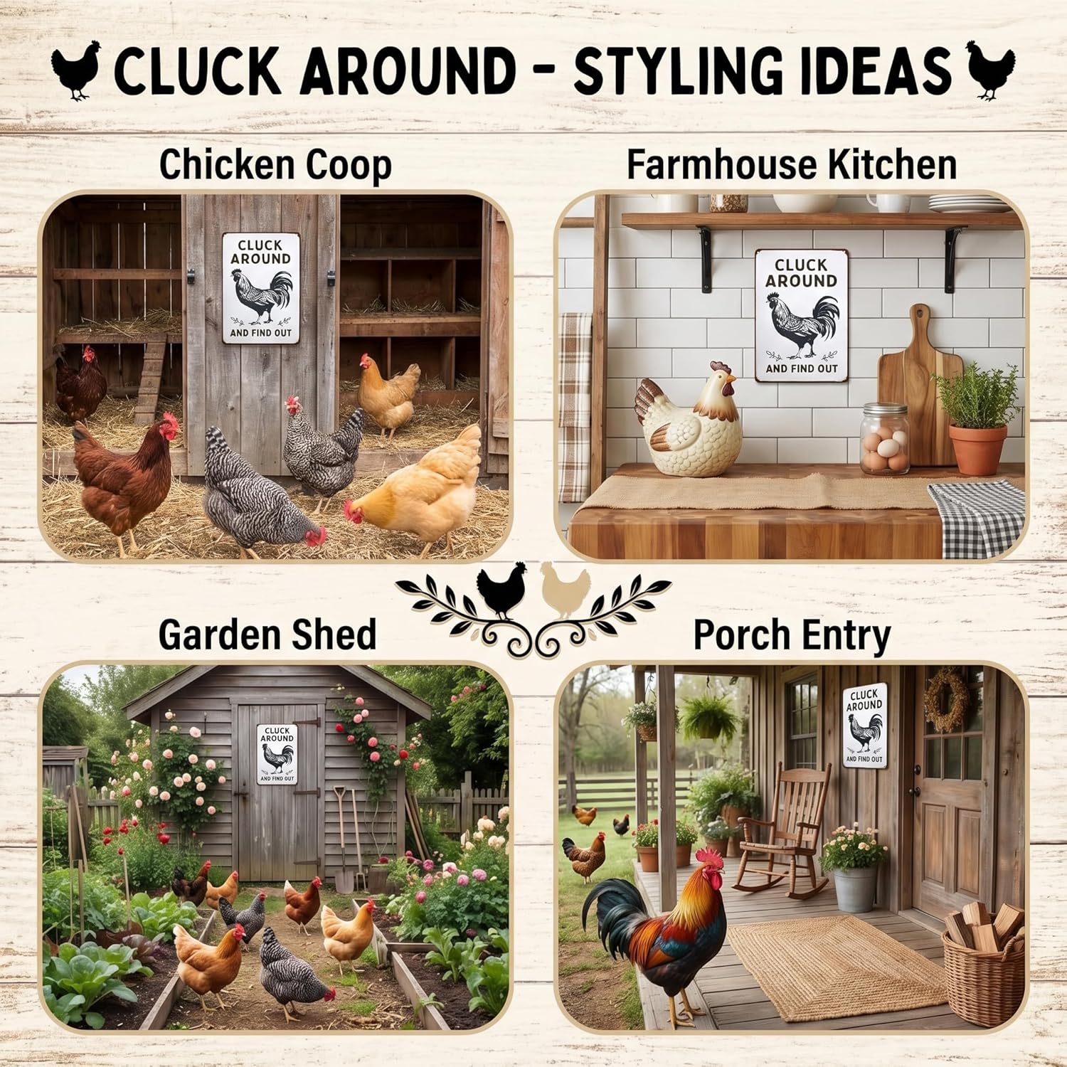 Funny Chicken Gifts Chicken Cluck Around and Find Out Tin Sign for Home Farm Chicken Coop Farmhouse Kitchen Garden Decor 8 X 12 Inch